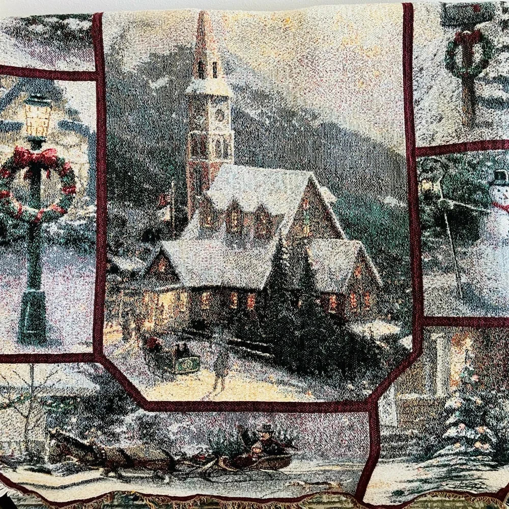 Thomas Kinkade Painter of Light Blanket with Winter Scenes, 100% Cotton